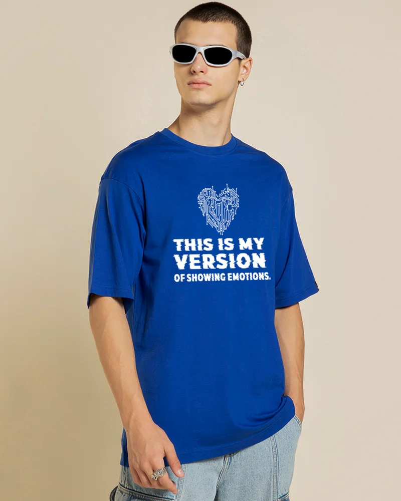 بيواكوف Men's Blue This Is My Version Graphic Printed Oversized T-shirt
